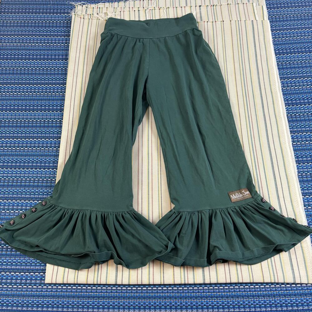 Matilda Jane Pants Womens Medium Green Ruffle Bell Bottom Flare Boho Big Sky EC